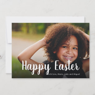 Tarjeta Festiva Feliz Deseos de Pascua Foto Familia Caligráfica Mo