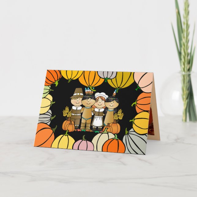 Tarjeta Festiva Feliz Día de Acción de Gracias a los niños (Anverso)