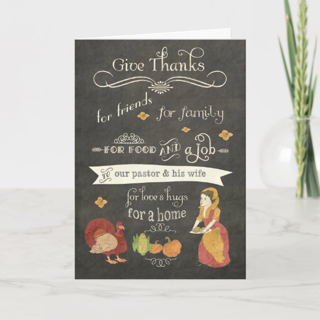 Tarjeta Festiva Feliz Día de Acción de Gracias a nuestro pastor y  (Anverso)