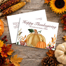 Feliz Día de Acción de Gracias Acuarela Calabaza H