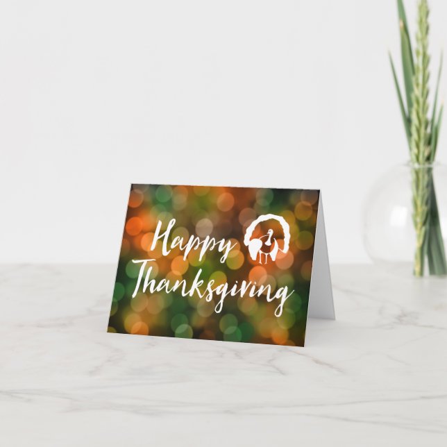 Tarjeta Festiva Feliz Día de Acción de Gracias (bokeh fall lights) (Anverso)