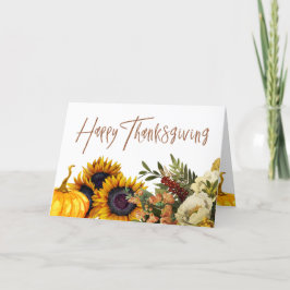 Tarjeta Festiva Feliz Día de Acción de Gracias calabaza de girasol