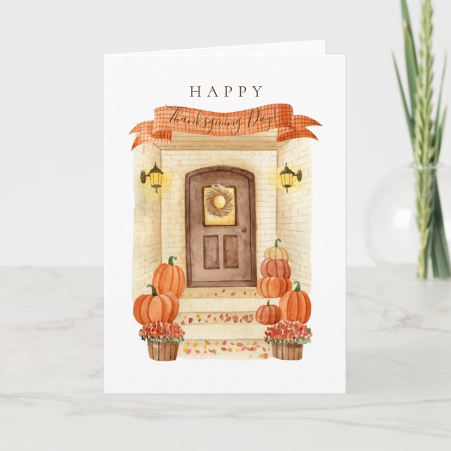 Tarjeta Festiva Feliz Día de Acción de Gracias Calabaza de la Puer (Anverso)