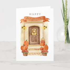 Tarjeta Festiva Feliz Día de Acción de Gracias Calabaza de la Puer