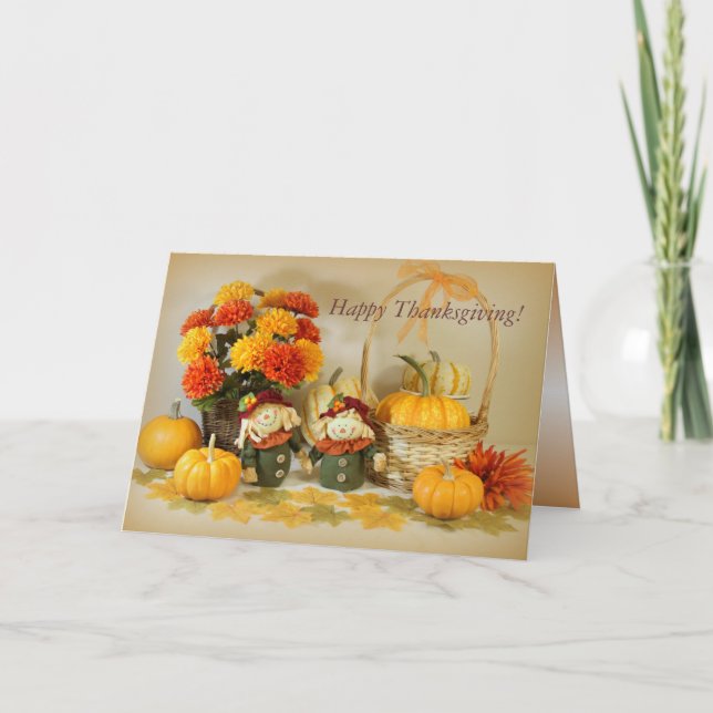 Tarjeta Festiva Feliz Día de Acción de Gracias con dos lindas espa (Anverso)