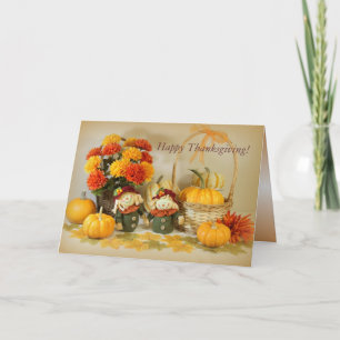 Tarjeta Festiva Feliz Día de Acción de Gracias con dos lindos espa