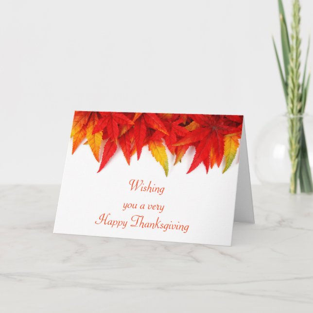 Tarjeta Festiva Feliz Día de Acción de Gracias con otoño deja text (Anverso)