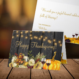Tarjeta Festiva Feliz Día de Acción de Gracias, cosecha rústica