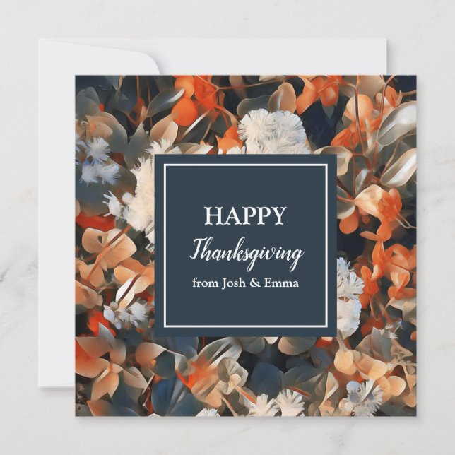 Tarjeta Festiva Feliz Día de Acción de Gracias elegante guión flor (Anverso)