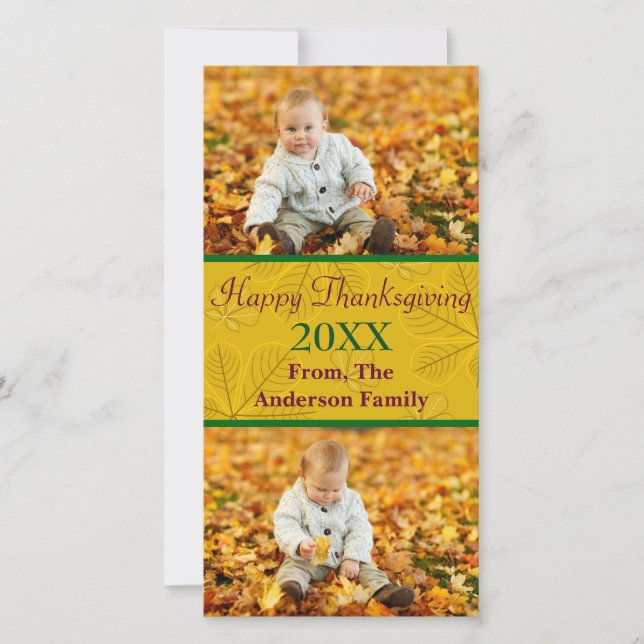 Tarjeta Festiva Feliz Día de Acción de Gracias Gold 2 Fotos - Tarj (Anverso)