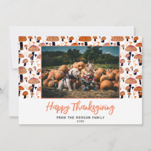 Tarjeta Festiva Feliz Día de Acción de Gracias Hongo Naranja Otoño