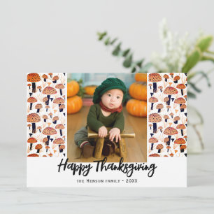 Tarjeta Festiva Feliz Día de Acción de Gracias Hongo Naranja Otoño