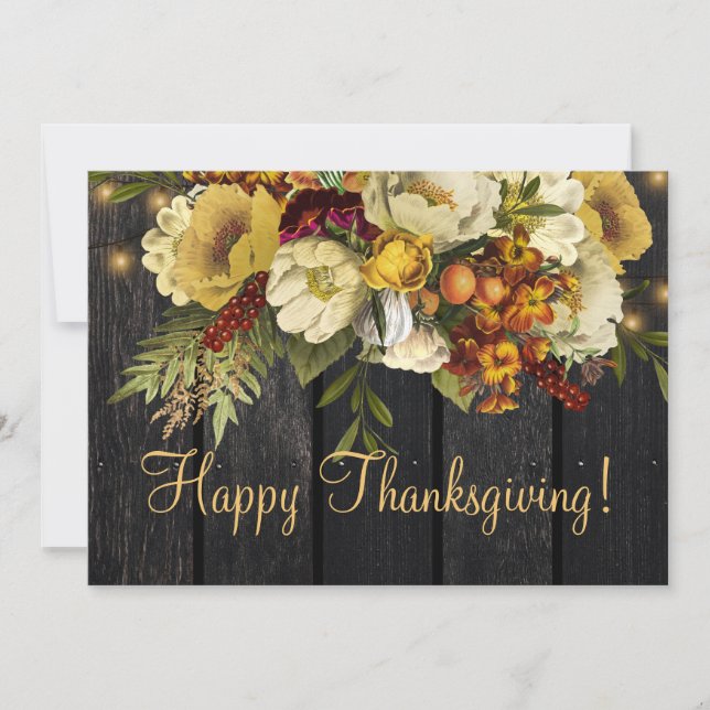 Tarjeta Festiva Feliz Día de Acción de Gracias, moderna madera rús (Anverso)