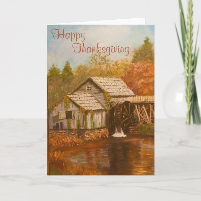 Tarjeta Festiva Feliz Día de Acción de Gracias Old Mill (Anverso)