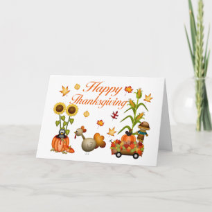 Tarjeta Festiva Feliz Día de Acción de Gracias otoño deja calabaza