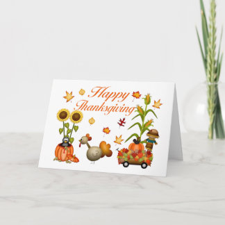 Tarjeta Festiva Feliz Día de Acción de Gracias otoño deja calabaza