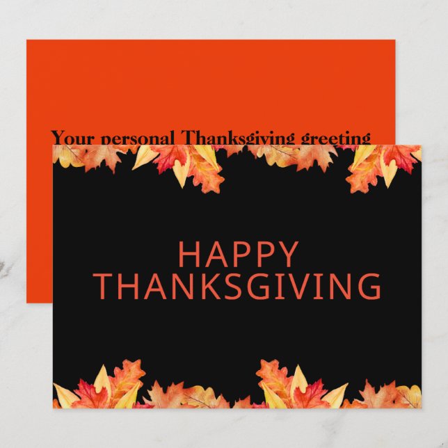 Tarjeta Festiva Feliz Día de Acción de Gracias otoño deja saludos (Anverso / Reverso)