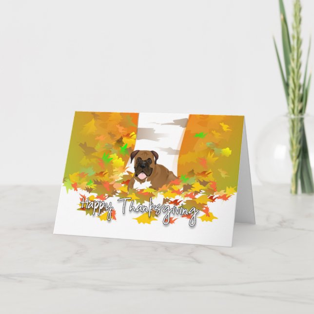Tarjeta Festiva Feliz Día de Acción de Gracias - Perro Boxer (Anverso)