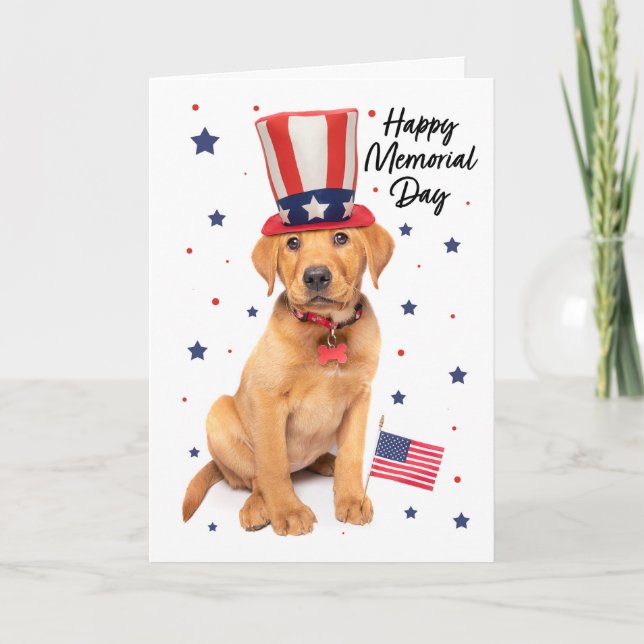 Tarjeta Festiva Feliz Día de Conmemoración Cuadra Patriótica Puppy (Anverso)