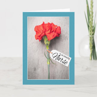 Tarjeta Festiva Feliz Día de Enfermeras Flor de clavel rojo único