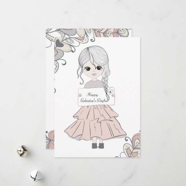 Tarjeta Festiva Feliz Día de Galentine. (Anverso/Reverso In Situ)