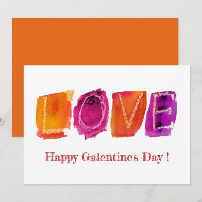 Tarjeta Festiva Feliz Día de Galentine| 'AMOR' Acuarela moderna (Anverso / Reverso)