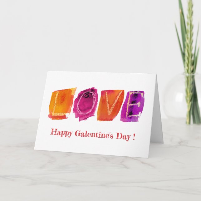 Tarjeta Festiva Feliz Día de Galentine | 'AMOR' Acuarela moderna (Anverso)