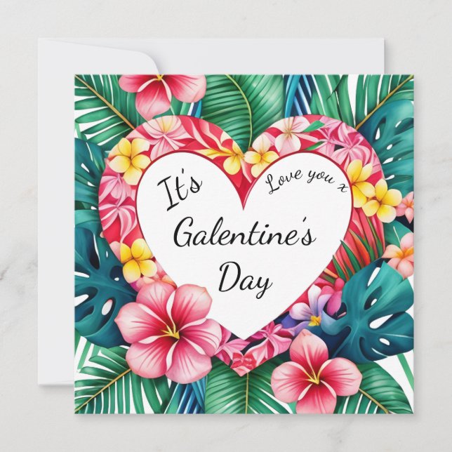 Tarjeta Festiva Feliz Día de Galentine en el corazón hawaiano (Anverso)