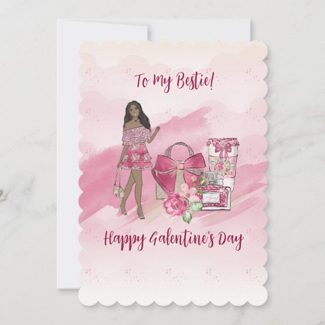 Tarjeta Festiva Feliz Día de Galentine para la Mujer Negra (Anverso)