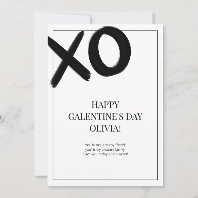 Tarjeta Festiva Feliz Día de Galentine XOXO Moderno blanco y negro (Anverso)