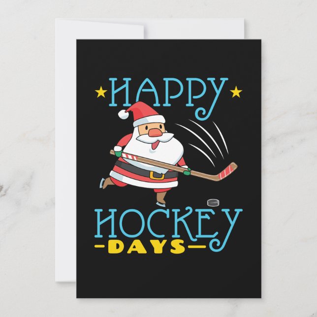 Tarjeta Festiva Feliz Día de Hockey Navidades Santa (Anverso)
