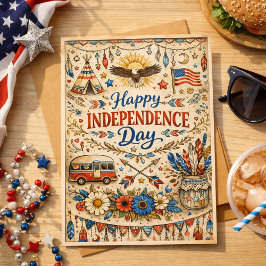 Tarjeta Festiva Feliz Día de la Independencia Boho Americana