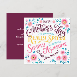 Tarjeta Festiva Feliz Día de la Madre   a una mamá especial y aluc