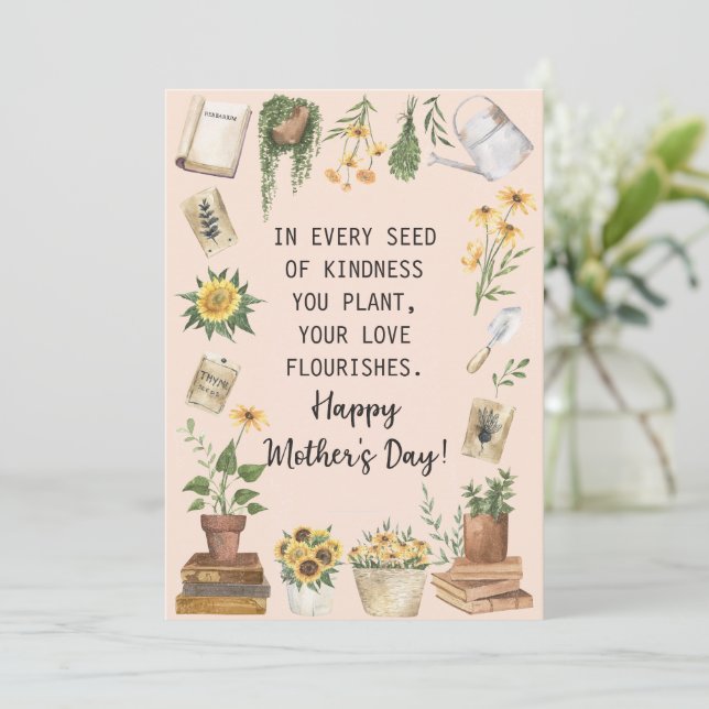 Tarjeta Festiva Feliz Día de la Madre Acuarela Jardinería de giras (Anverso de pie)