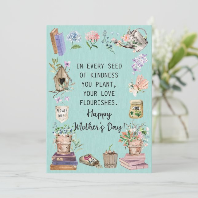 Tarjeta Festiva Feliz Día de la Madre Acuarela Jardinería Floral (Anverso de pie)