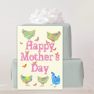 Tarjeta Festiva Feliz Día de la Madre acuarela Pollos mariposas