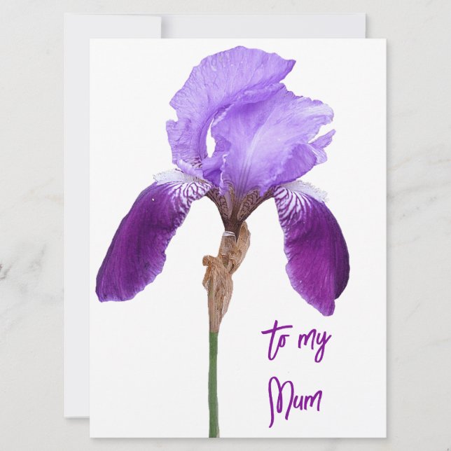Tarjeta Festiva Feliz Día de la Madre bonito iris morado floral (Anverso)