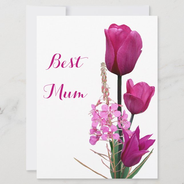 Tarjeta Festiva Feliz Día de la Madre bonito tulipanes rosados amo (Anverso)