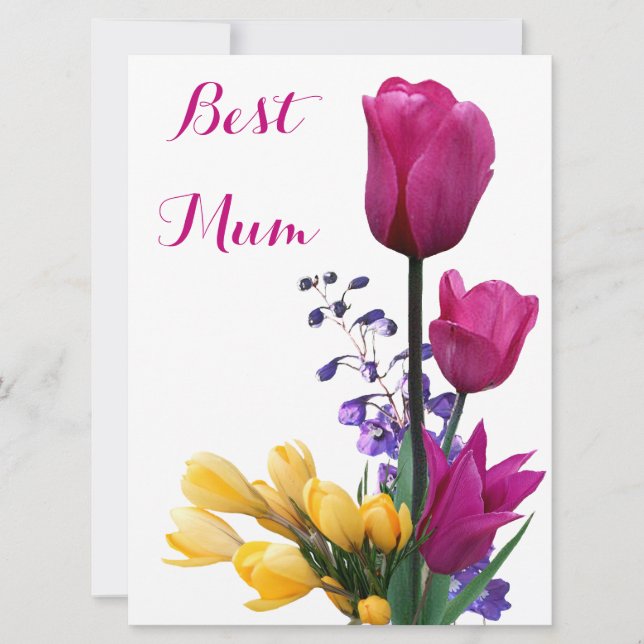 Tarjeta Festiva Feliz Día de la Madre bonito tulipanes rosados amo (Anverso)
