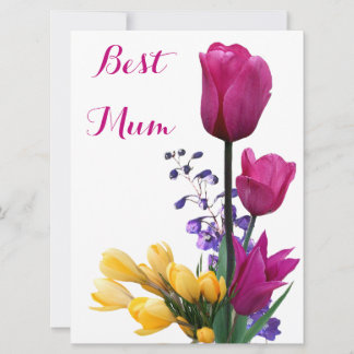 Tarjeta Festiva Feliz Día de la Madre bonito tulipanes rosados amo