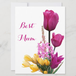 Tarjeta Festiva Feliz Día de la Madre bonito tulipanes rosados amo
