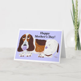 Tarjeta Festiva Feliz Día de la Madre, cachorro Basset Hound
