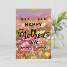 Tarjeta Festiva Feliz Día de la Madre Campo de Flores Silvestres R