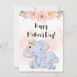 Tarjeta Festiva Feliz día de la madre con los bebés elefantes