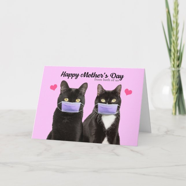 Tarjeta Festiva Feliz día de la madre de ambos gatos en máscara fa (Anverso)