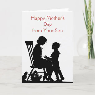 Tarjeta Festiva Feliz Día de la Madre desde el hijo, vieja silueta