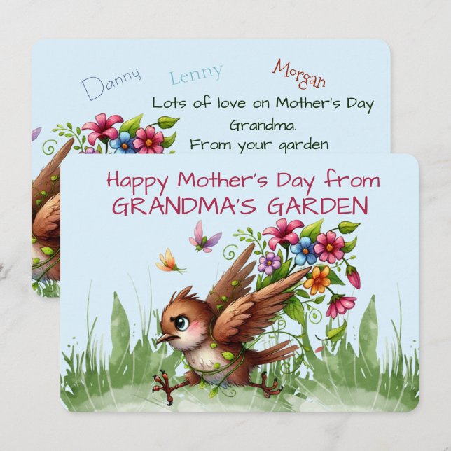 Tarjeta Festiva Feliz Día de la Madre desde el JARDÍN DE GRANDMA (Anverso / Reverso)