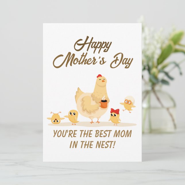 Tarjeta Festiva Feliz Día de la Madre divertida gallina mamá humor (Anverso de pie)