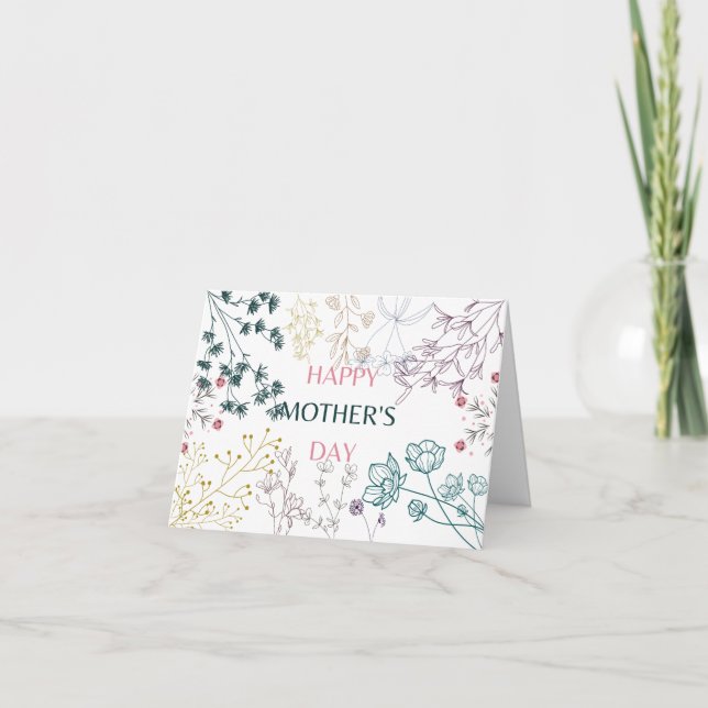 Tarjeta Festiva Feliz día de la madre Flor salvaje botánica (Anverso)