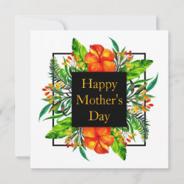 Tarjeta Festiva Feliz Día de la Madre Floral de Hibisco Tropical